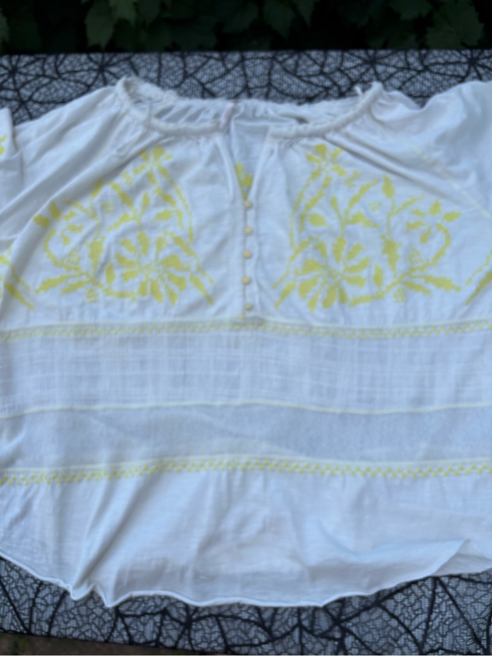 Free People White Blouse with Yellow Floral Embroidery